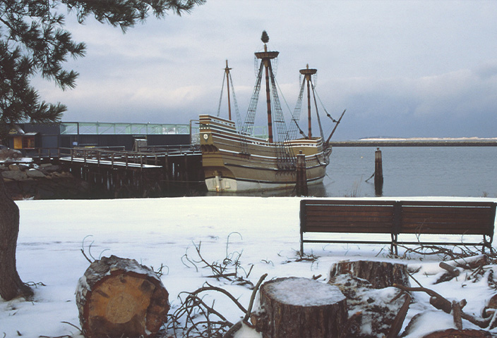 Ship on the dock in winter season